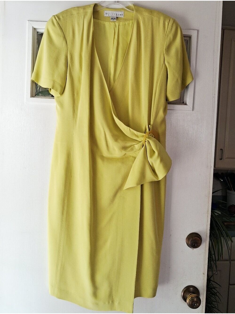 Miller Shor 100% Silk Wrap-Front Midi Dress with Side Bow